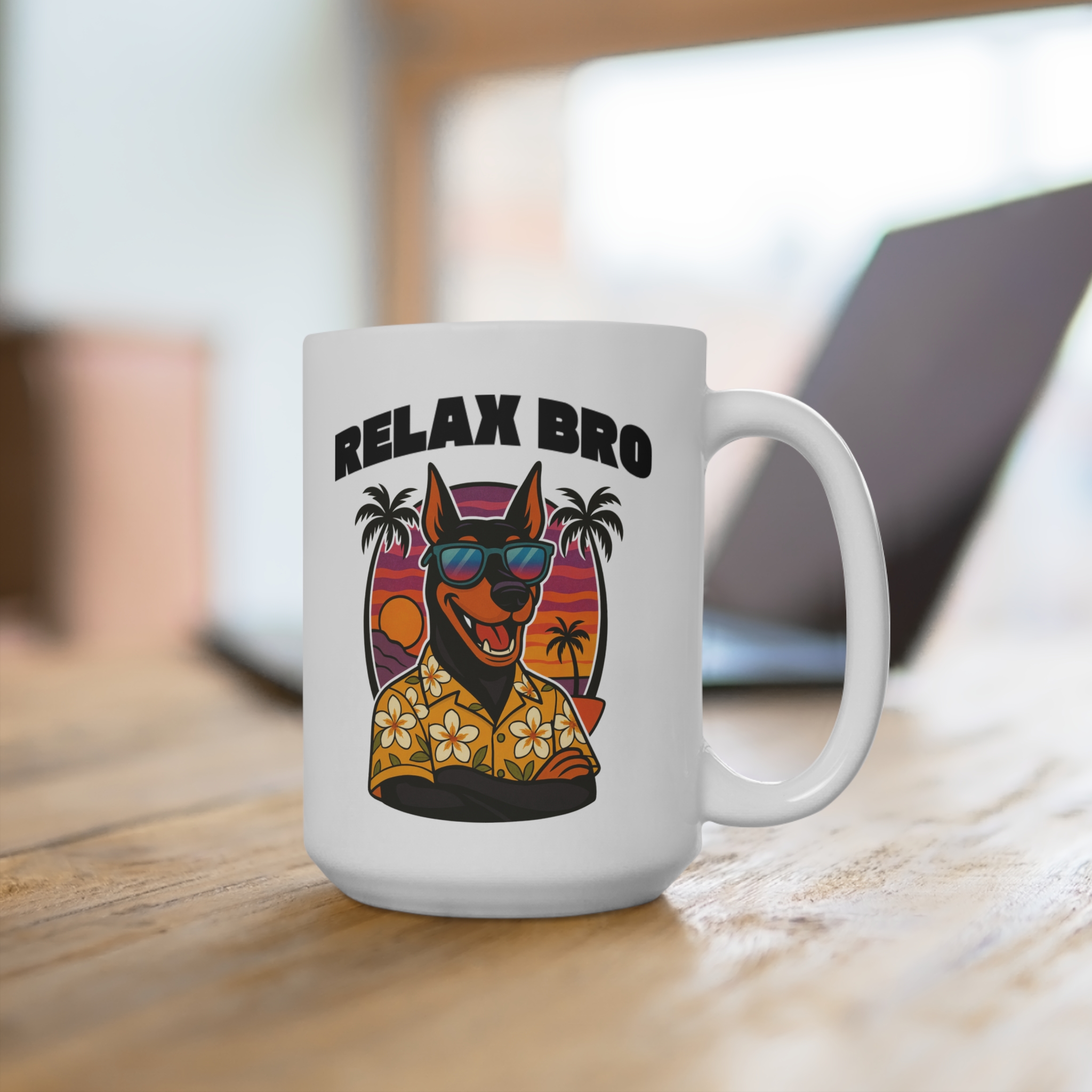 Relax Bro Doberman Ceramic Mug — Tropical Vintage Dog Mug - Image 4