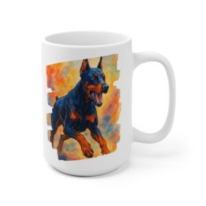 Bold Brave Doberman Ceramic Mug — Charging Protective Watercolor Design