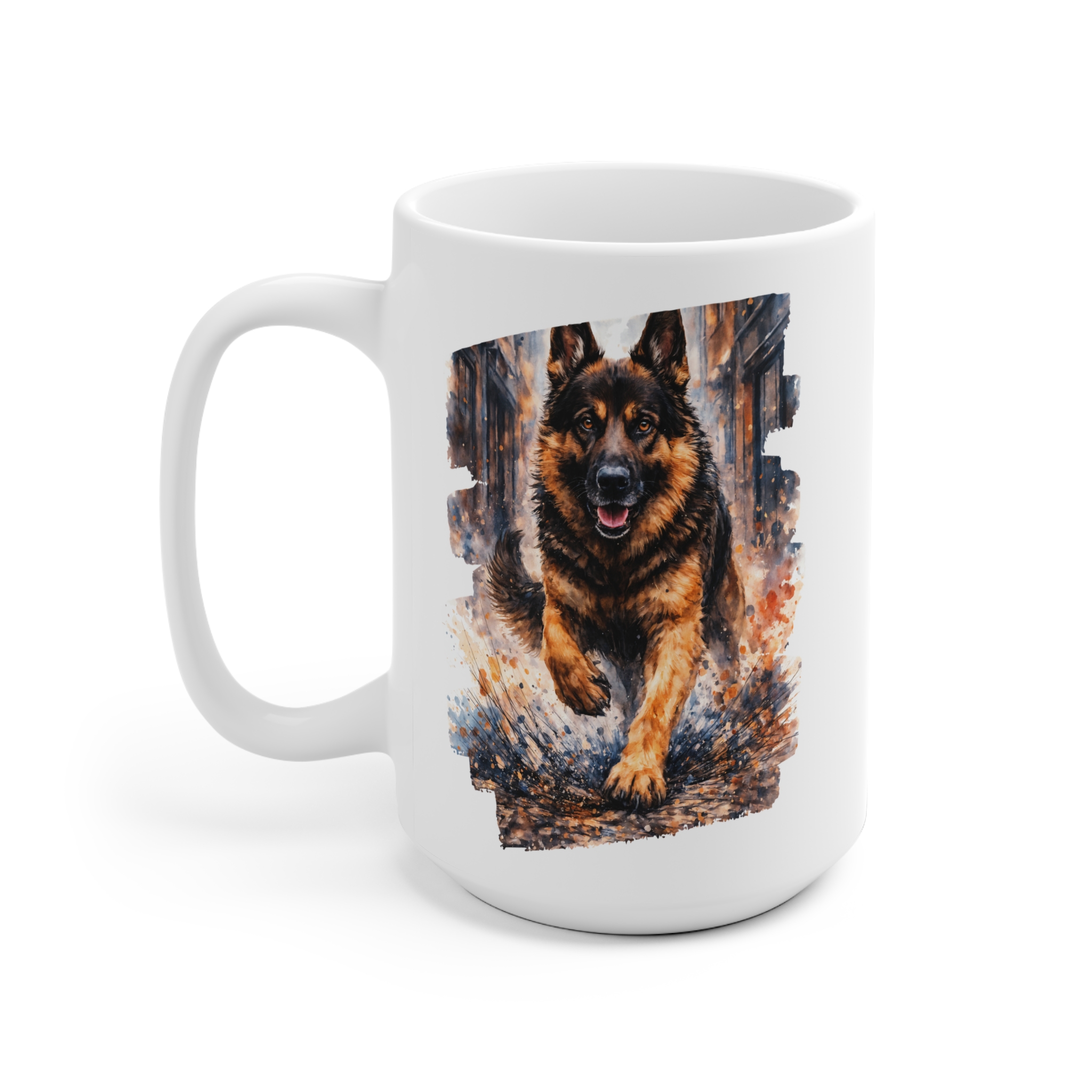 German Shepherd Watercolor City Run Ceramic Mug - Image 3