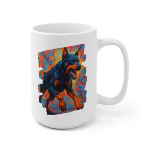 Doberman Graffiti Ceramic Mug — Brave Protector City-Style Coffee Cup