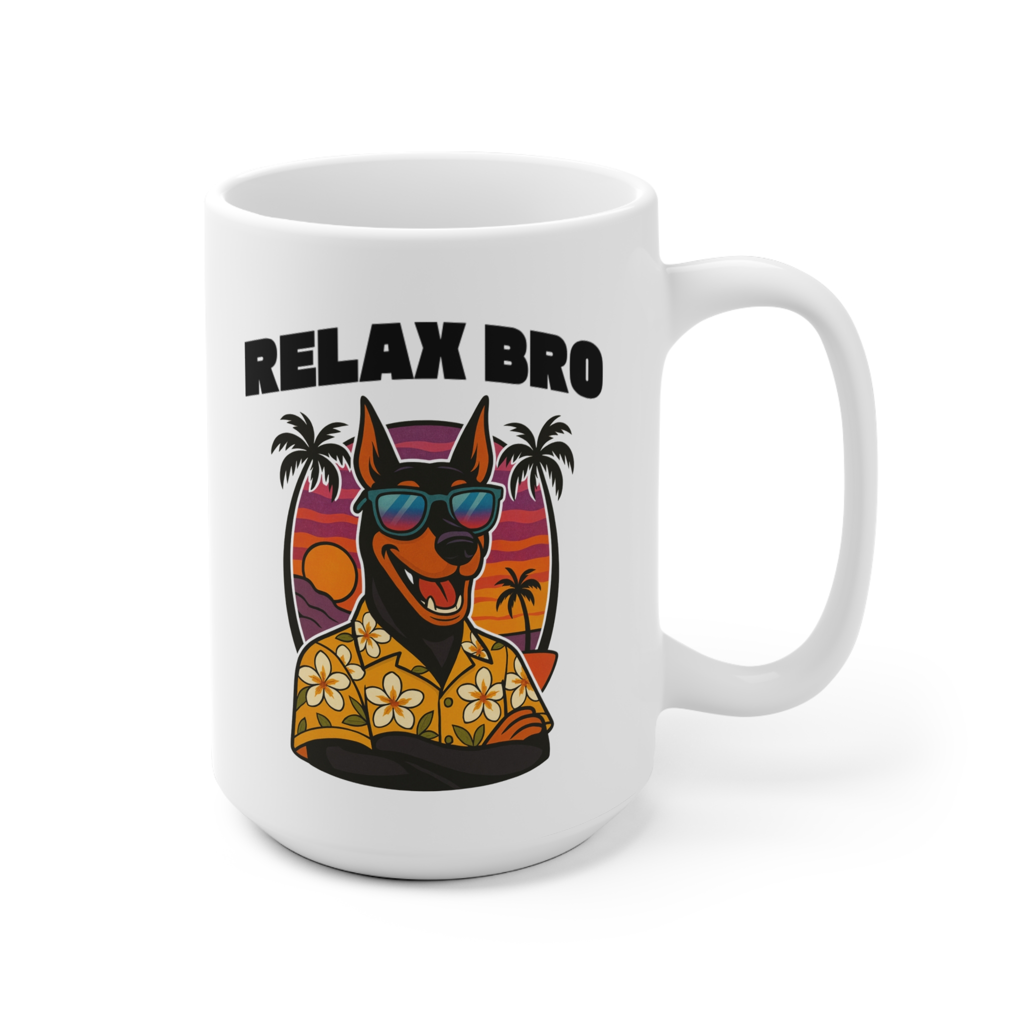 Relax Bro Doberman Ceramic Mug — Tropical Vintage Dog Mug