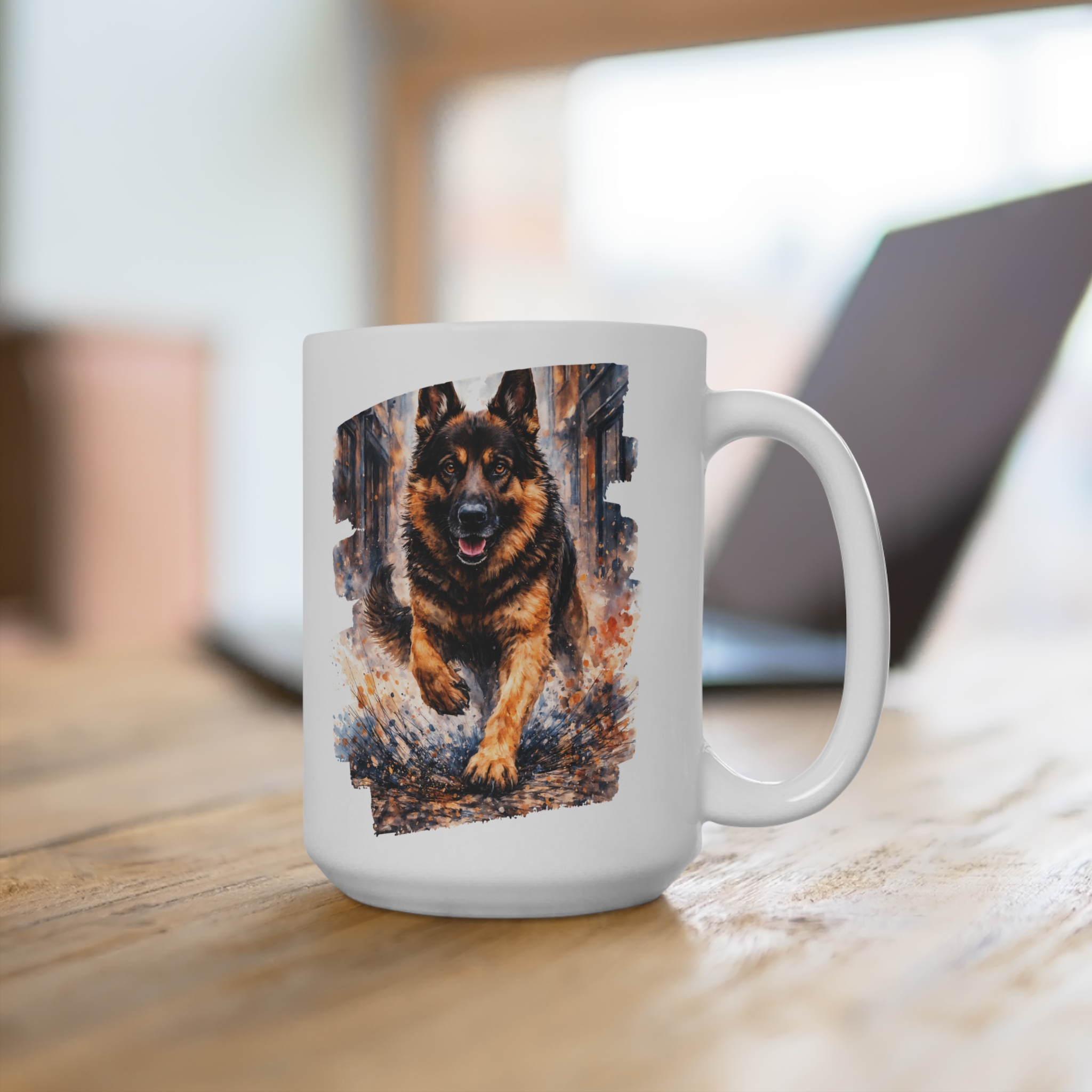German Shepherd Watercolor City Run Ceramic Mug - Image 4