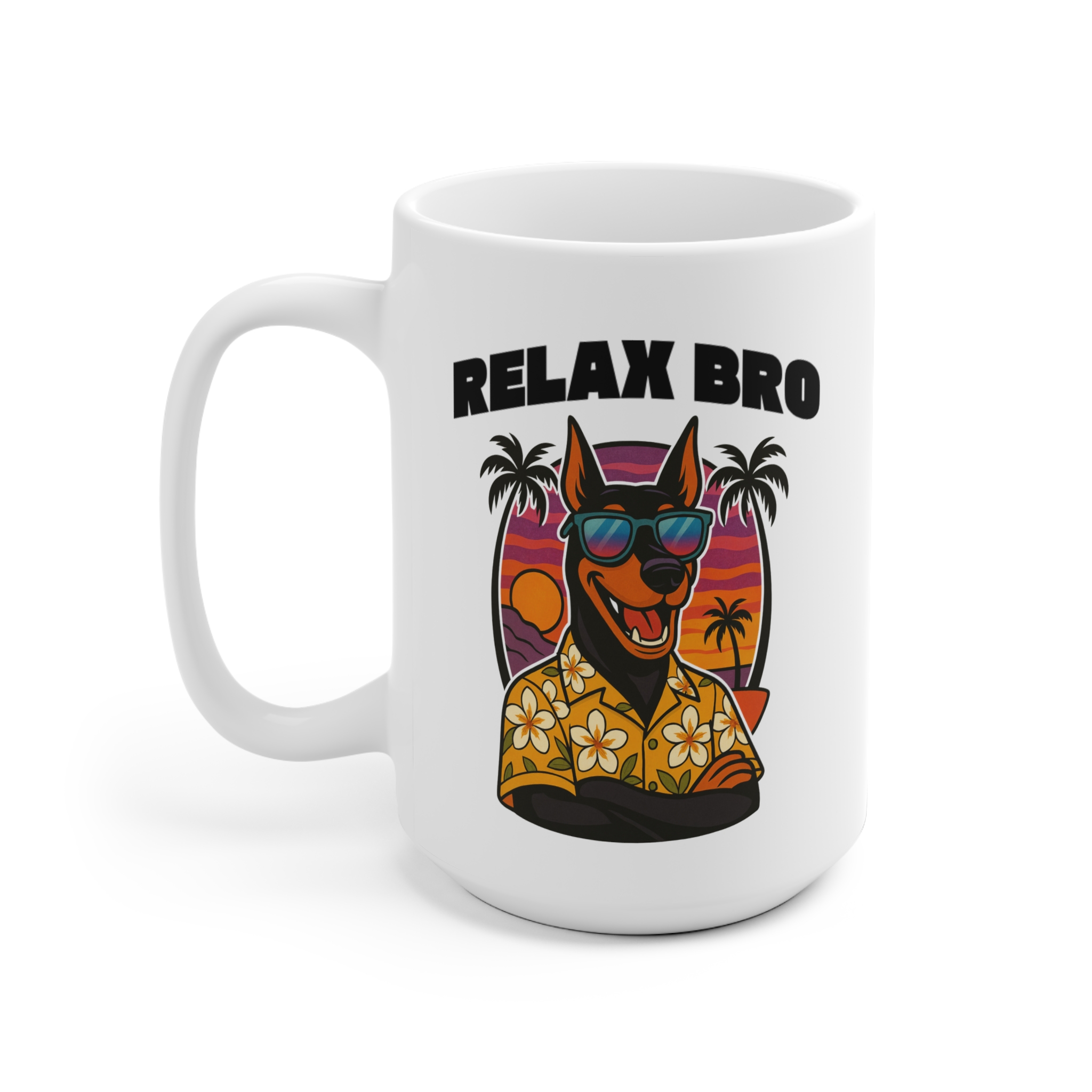 Relax Bro Doberman Ceramic Mug — Tropical Vintage Dog Mug - Image 3