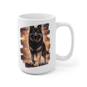 German Shepherd Dog Grey Black City Lights Ceramic Mug — Bold Colorful Dog Coffee Cup