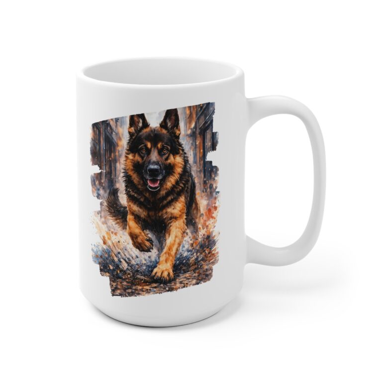 German Shepherd Watercolor City Run Ceramic Mug
