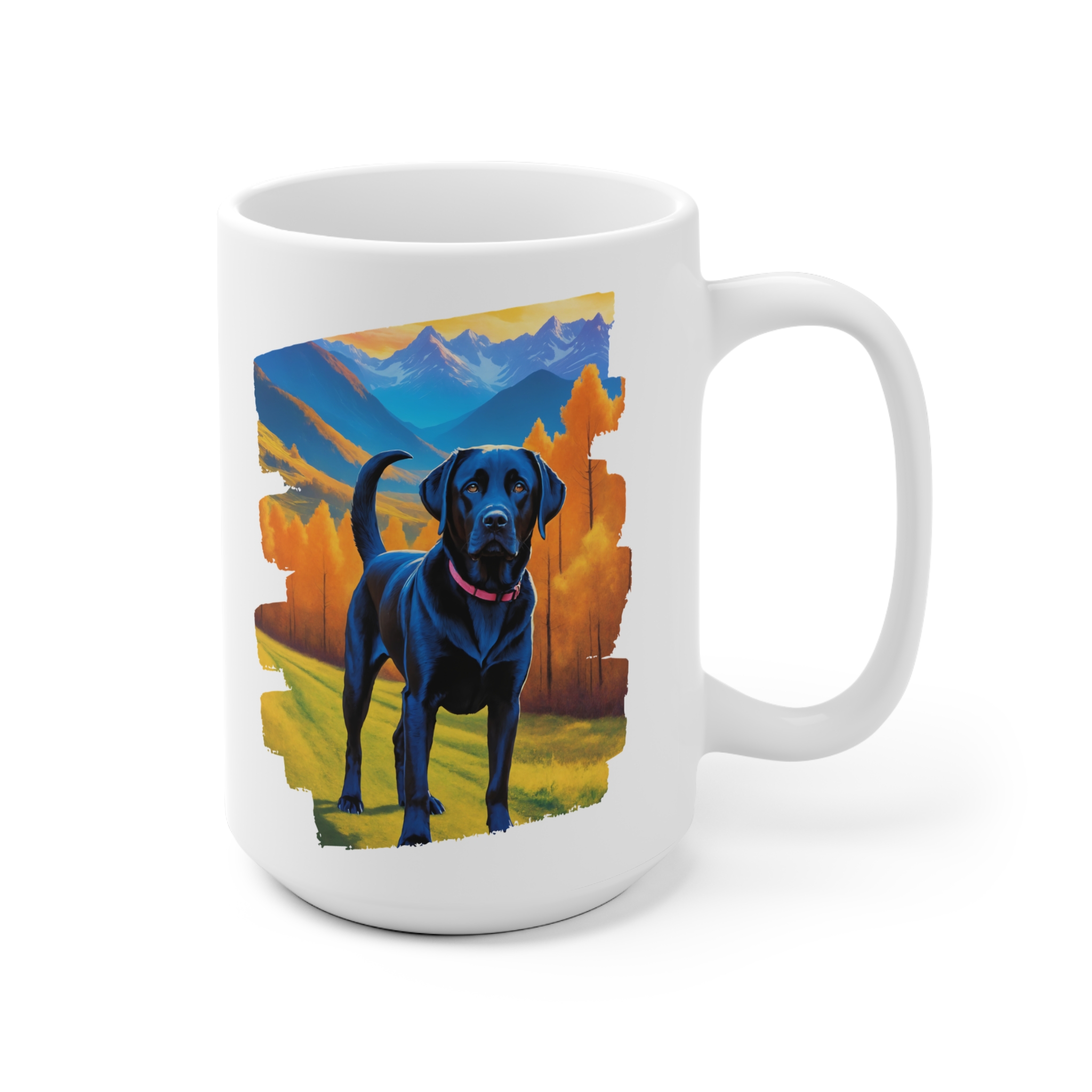 Standing Black Labrador Retriever Mountain Forest Ceramic Mug