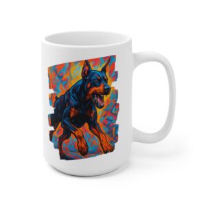 Doberman Graffiti Ceramic Mug — Brave Protector City-Style Coffee Cup